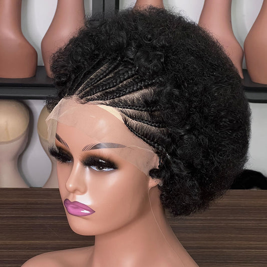 Short Afro Kinky Curly Braided Lace Front Wigs Human Hair Supplier in China