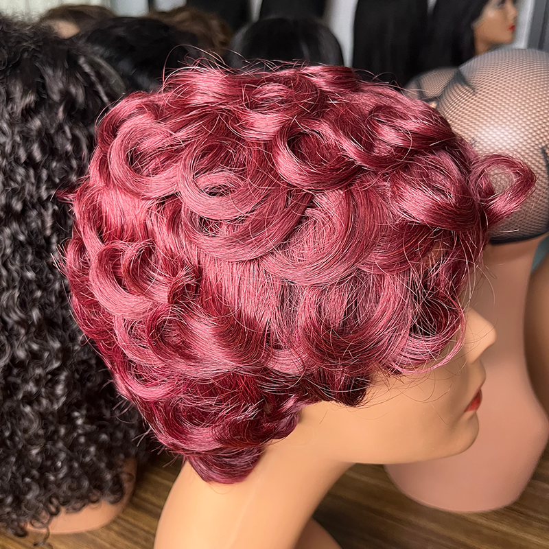 Short Pixie Curl 13x1Lace Remy Human Hair Wig Perruque Pixie Cut Lace Front Wigs Brazilian